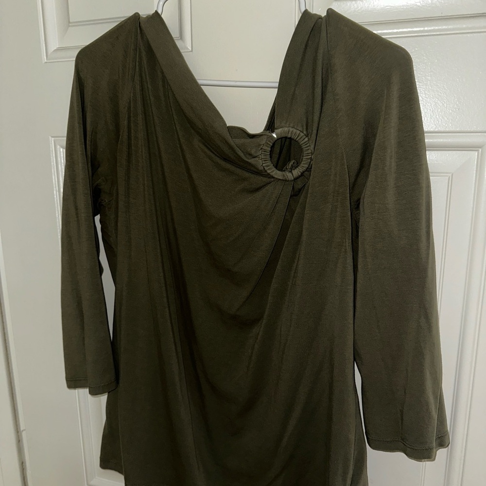 Michael Kors Green Asymmetrical Draped 3/4 Sleeve Blouse